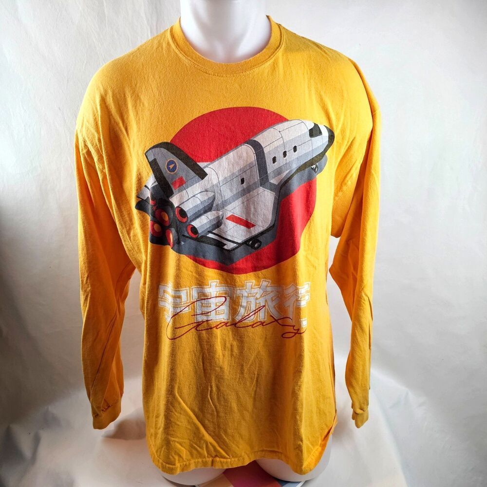Pacsun T Shirt Mens XL Yellow Space Shuttle Graphic Long Sleeve Japan Streetwear
